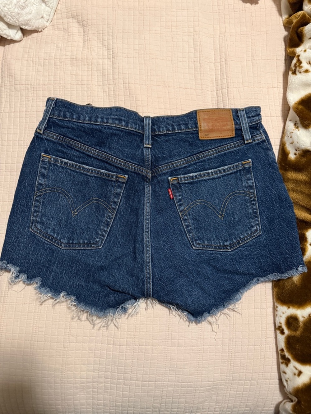 Levi's Blue Denim Cutoff Jean Shorts with Frayed Hem